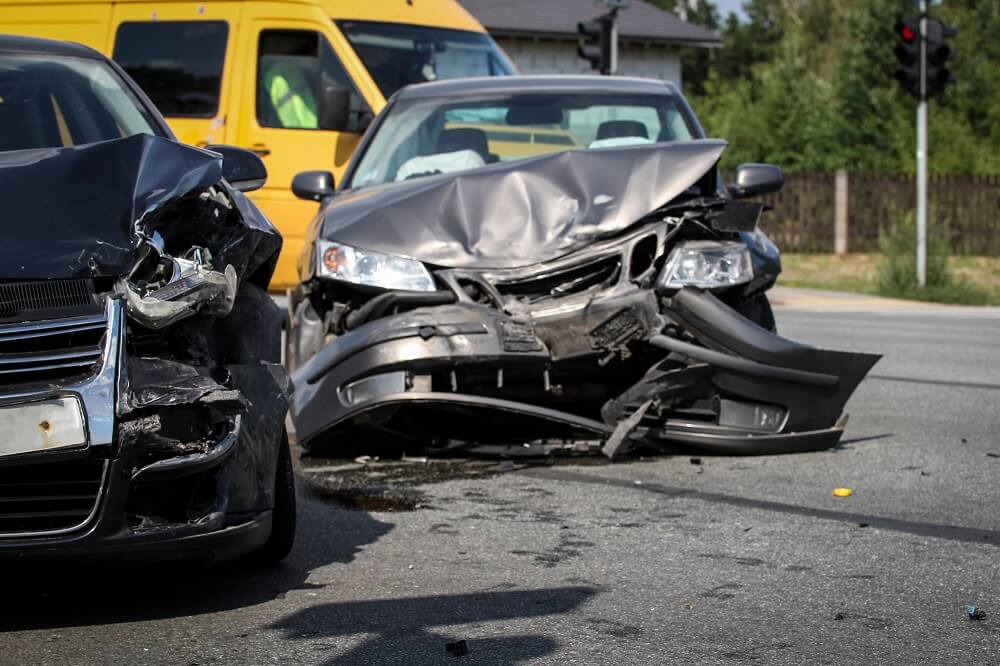 Cars involved in a collision or crash.