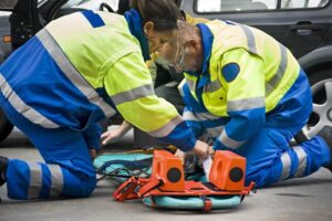 Injured woman rescued by the paramedics.