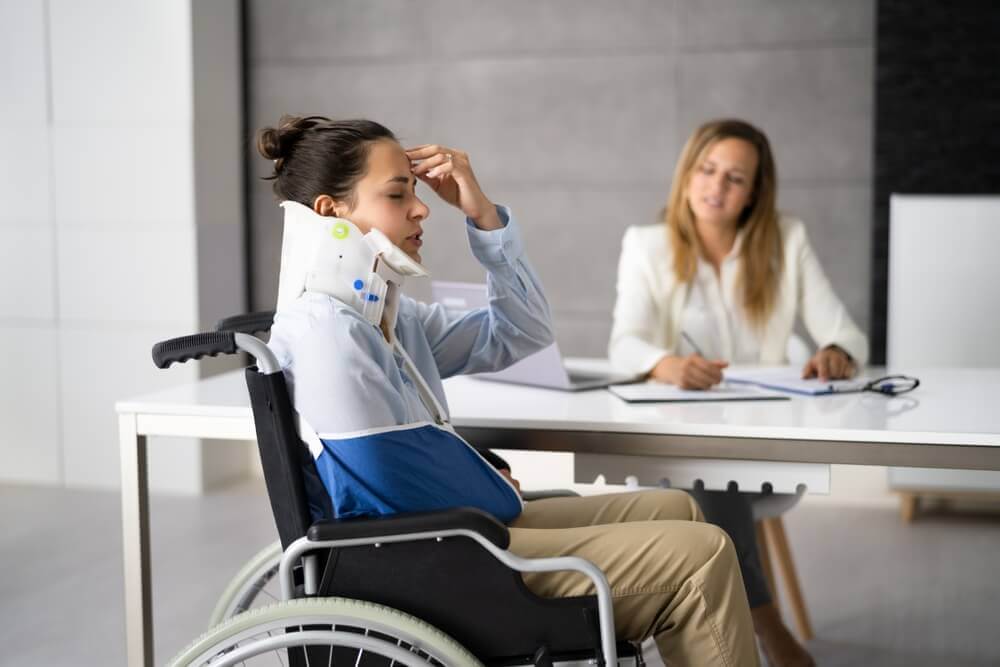 Lady injured from work filing claims.