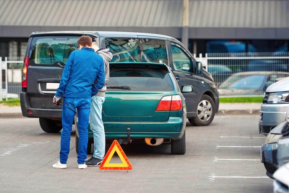Car collision in the parking lot.
