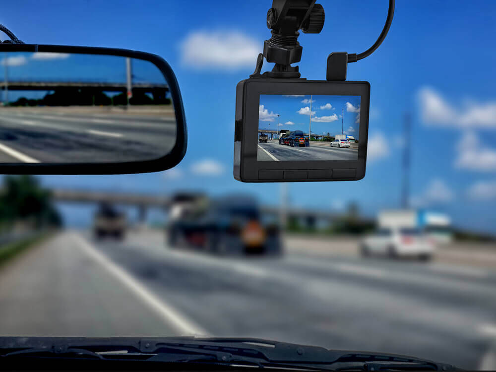 Dashcam installed in the car recording.