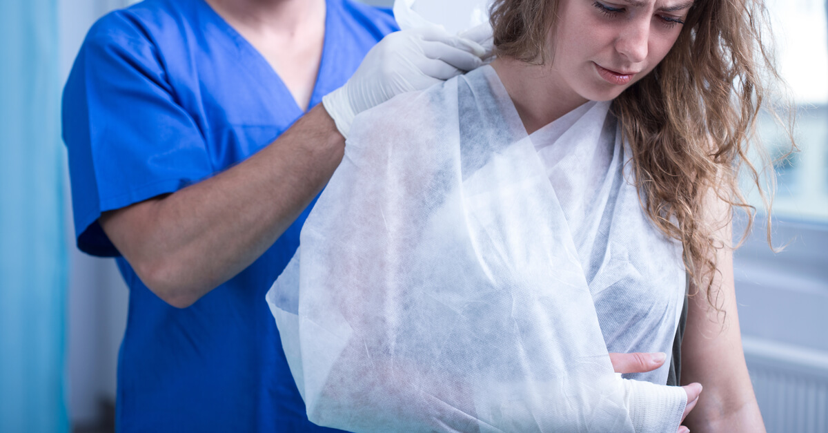 Lady injured at work suffering broken bones.